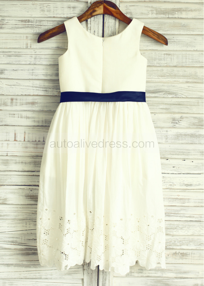 Navy Blue Lace Eyelet Dress